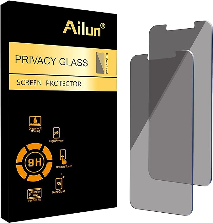 Ailun Privacy Screen Protector for iPhone 14 / iPhone 13 / iPhone 13 Pro [6.1 Inch] 2 Pack Anti Spy Private Tempered Glass Anti-Scratch Case Friendly [Black] [Not for iPhone 13 Pro Max] [2 Pack]