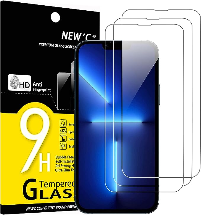 NEW’C [3 Pack Designed for iPhone 14, 13, 13 Pro (6.1) Screen Protector Tempered Glass, Case Friendly Anti Scratch Bubble Free Ultra Resistant