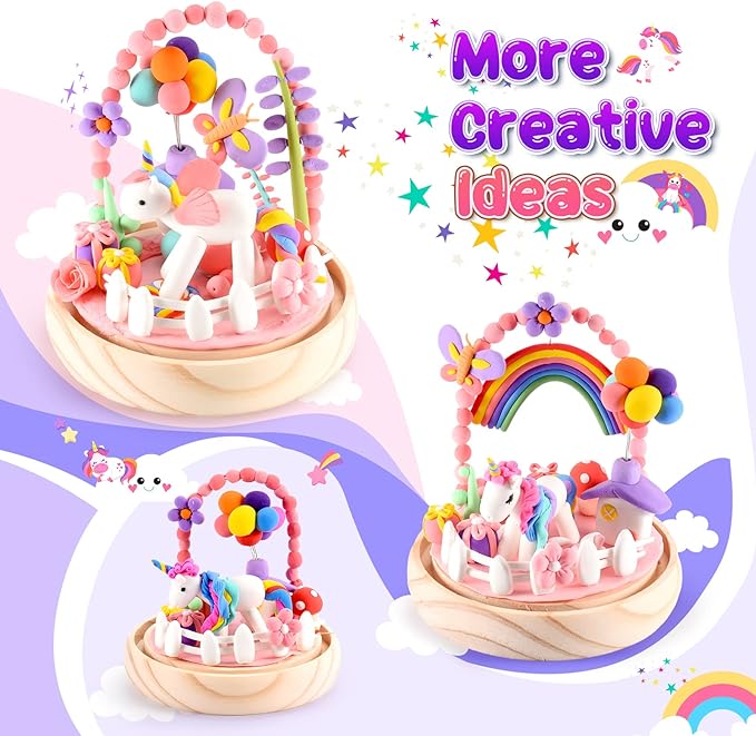 Diyfrety DIY Unicorn Night Light for Kids Handmade Arts Craft Kit – Toys Gifts for 4-10 Year Old Girls Boys Unicorn Gifts for Kids, DIY Air Dry Clay (Unicorn)