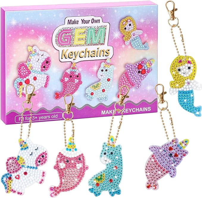 Arts and Crafts for Kids Ages 8-12 – Create Your Own Gem Keychains Double Side by Number – 5D Diamond Painting Kits Creativity for Girls Boys Toddler Teens Ages 3-5 4-6 6-8 10-12