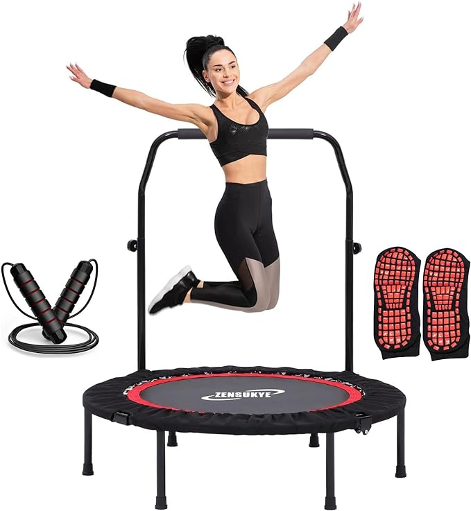 ZENSUKYE Trampolín de Fitness Portátil, Trampolín Profesional Fitness de 40 Pulgadas, con Mango Ajustable, Capacidad de 200Kg