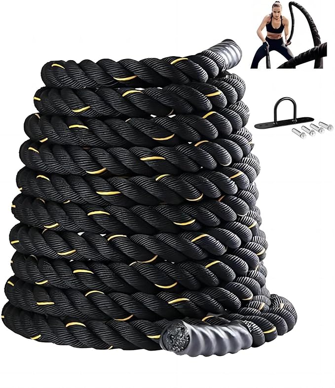 Cuerda de Crossfit Battle Rope Ejercicio Fitness de Azote 6m, Cuerda de Entrenamiento de Batalla Pesada para Entrenamiento de Fuerza, Gimnasio en Casa, fitness, Ancla de Combate Incluida