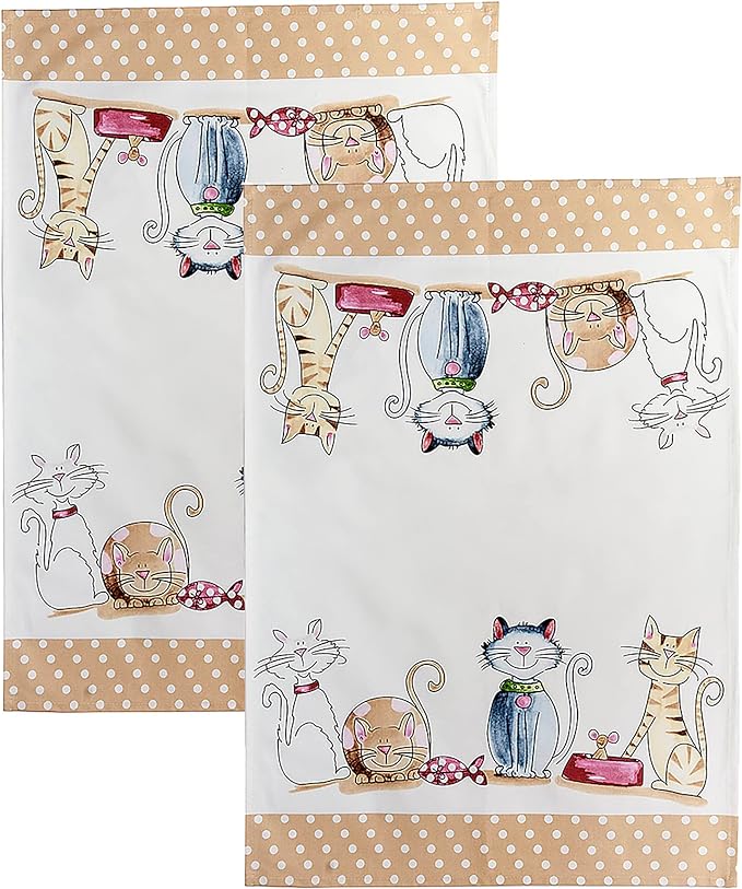 SPOTTED DOG GIFT COMPANY – Strofinacci da Cucina con Motivo Gatti – Lavabili in Lavatrice – Idee Regalo per Donna – Cotone – 50 x 70 cm – Set da 2