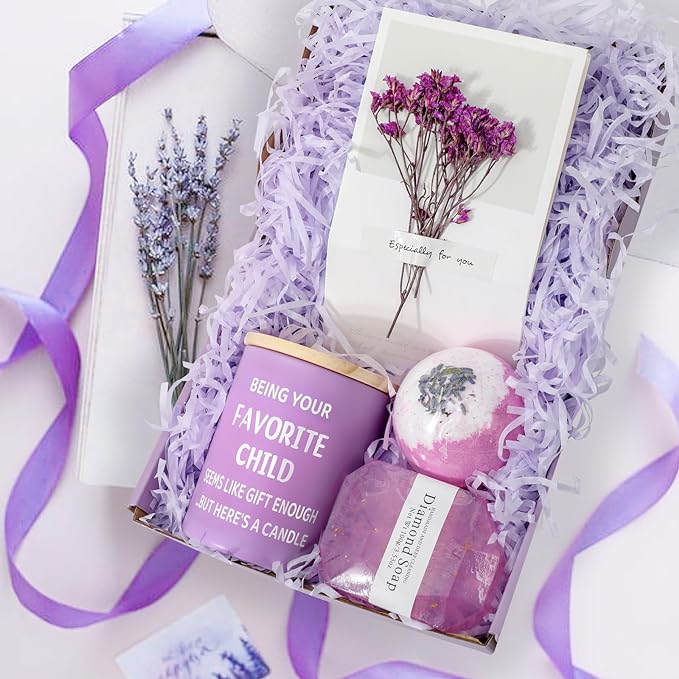 Mothers Day Gifts,Gifts for Mom from Daughters & Son,New Mom Gifts,Mother Birthday Gifts Ideas for Mom,9oz Lavender Scented Candle,Bath Bomb,Handmade Soapand,Gift Card and Gift Box