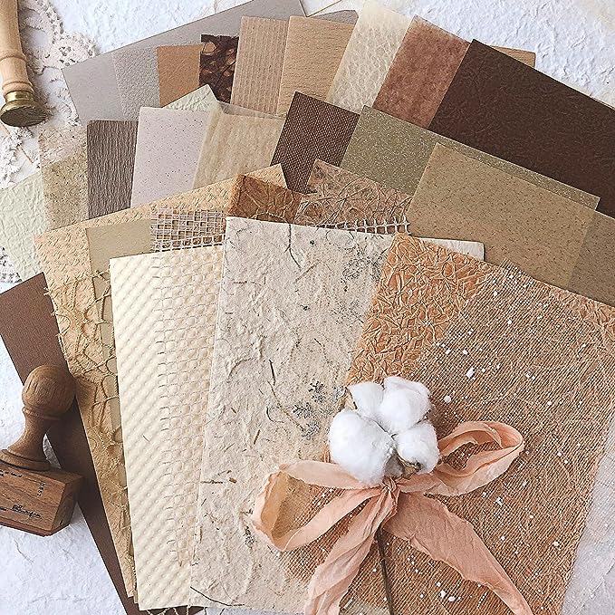 Aromoty 30Pcs Handmade Scrapbook Paper Craft Textured Paper Morandi A5 sheet Mesh Fabric Mulberry Special Paper Mix for Scrapbooking Junk Journal Journaling Supplies DIY Materials, 5.8×8.2 inches