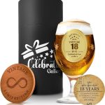 Celebration Gallery Beer Glasses 18th Birthday Gifts – Personalised Gifts for Men Custom Mug with Wooden Coaster – 400ml Pint Glasses Beer Gifts – Food-Grade Glass Mugs for Men in Elegant Gift Box