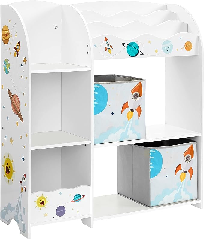 SONGMICS Toy and Book Organiser for Kids, Storage Unit with 2 Storage Boxes, White UGKR42WT