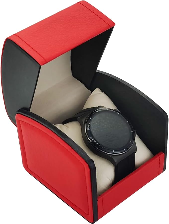 FuninCrea Boîte à Montres, Étui Pour Montres Célibataire en Cuir PU avec coussin amovible, Carré Portable Coffret à Montres, Boite Cadeau Montre Cas de Montre de Voyage pour la Montres (Rouge)