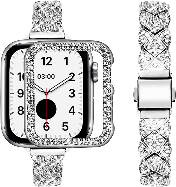 Wutwuk Bracelet Compatible Apple Watch avec étui 40mm pour Femmes et Hommes, Bracelet de Remplacement en Acier Inoxydable, Bracelet de Montre en Métal Bijoux pour iWatch Séries SE(2)/6/5/4 40mm Argent