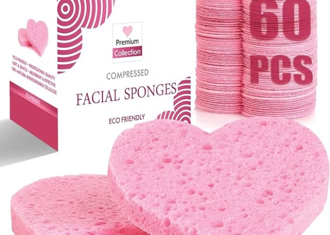 yeeyzz60-Count Compressed Facial Sponges, 100% Natural Cosmetic Spa Sponges for Facial Cleansing, Exfoliating Mask (Pink Heart)