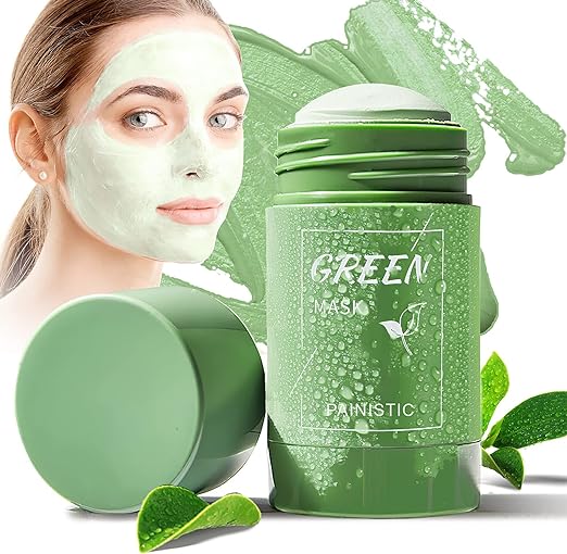 Bluemega Paquetes Faciales Green Mask Stick, Mascarilla de Limpieza Profunda, Mascarilla en Barra Sólida, Purificante en Barra de Arcilla, Mascarilla de Arcilla Stick, Hidratar Piel, Ajustar el Equilibrio de Agua y Aceite (Green)