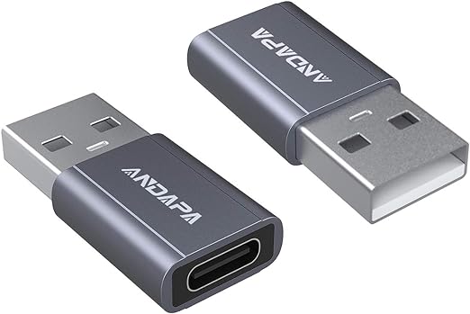 ANDAPA Adaptador USB c a USB (2 Unidades), Convertidor USB a Tipo c,Compatible con computadoras portátiles, Cargadores y más Dispositivos con Puertos USB estándar