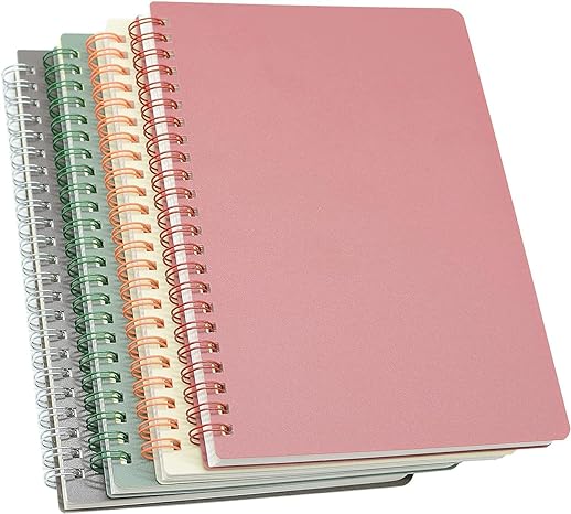 Yansanido – Cuaderno en espiral, 4 unidades, 4 colores A5, tapa dura de plástico grueso, 7 mm, papel rayado universitario, 80 hojas (160 páginas), diario para suministros escolares y de oficina (4 piezas A5)