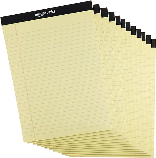 Amazon Basics – Bloc de notas de escritura con rayas anchas de 21.5 x 29.8 cm, paquete de 12 (50 blocs de hojas), canario