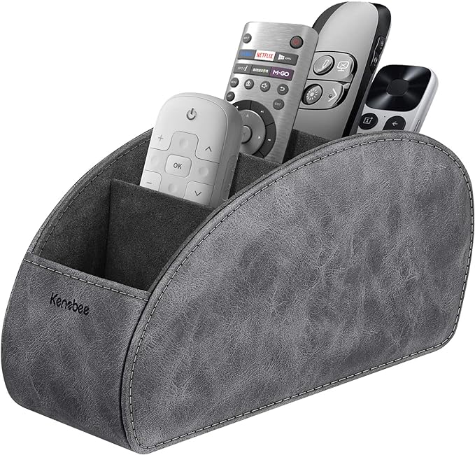 Remote Control Holder with 5 Compartments, KENOBEE Anti-slip Desktop Caddy Storage Organizer for Remote Controllers, Office Supplies, Makeup Brush, Media Accessories, Gray