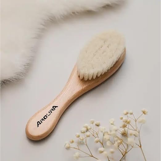 Aroura Soft Goat Bristle Baby Hair Brush – Oval Walnut Cradle Cap and Scalp Grooming Tool for Infants, Toddlers, and Kids