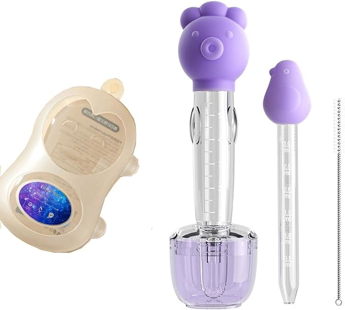 TAESTAR Baby Medicine Pacifier Kit Liquid Dispenser Pill Dropper Measuring Cup for Infant Newborn (Purple)
