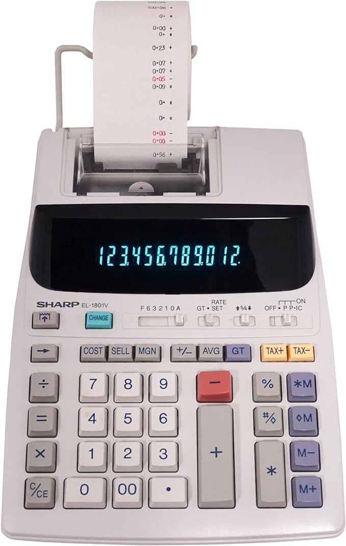 Sharp EL-1801V Ink Printing Calculator, Fluorescent Display, AC, Off-White