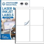 Spartan Industrial Printable Laser Inkjet Labels – 4 X 5 – White, 500 Sheets, 2000 Total Labels | Multipurpose Label Ideal for FBA, Mailing, Shipping Labels and More