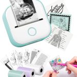 Mini Printer – T02 Label Maker with 3 Rolls Paper, Sticker Printer Machine, Inkless Portable Study Printer for Anatomical Diagram, Pictures, Journals, Receipts, Compatible with Phone & Tablet, Green