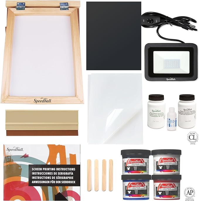 Speedball Advanced All-in-One Silk Screen Printing Kit, (19-Piece) Includes Ink, Frame Base, UV Exposure Light