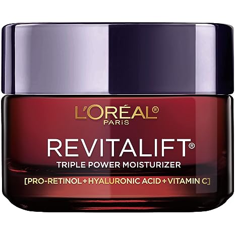 L’Oreal Paris Revitalift Triple Power Anti-Aging Face Moisturizer, Pro Retinol, Hyaluronic Acid & Vitamin C to Reduce Wrinkles, Firm & Brighten Skin, 1.7 Oz