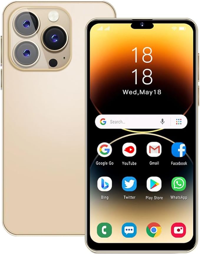 Unlocked Smartphone, 6.3 inch HD Display, Android10.0, Dual SIM, Dual Cameras, 1GB RAM+16GB ROM (Expandable to 128GB), Support: WiFi, Bluetooth, GPS 3G Mobile Phones (Golden)