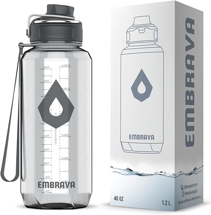 Embrava 40oz Water Bottle – Large with Travel Carry Ring – Wide Leak Proof Drink Spout – Heavy-Duty, BPA & BPS Free Tritan Plastic – Best for Sports, Hiking, Gym, Work, Outdoors